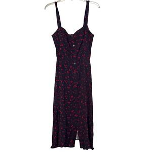 Reformation Anaheim Persimmon Floral Midi Dress in Navy Poppy Button Front - 8